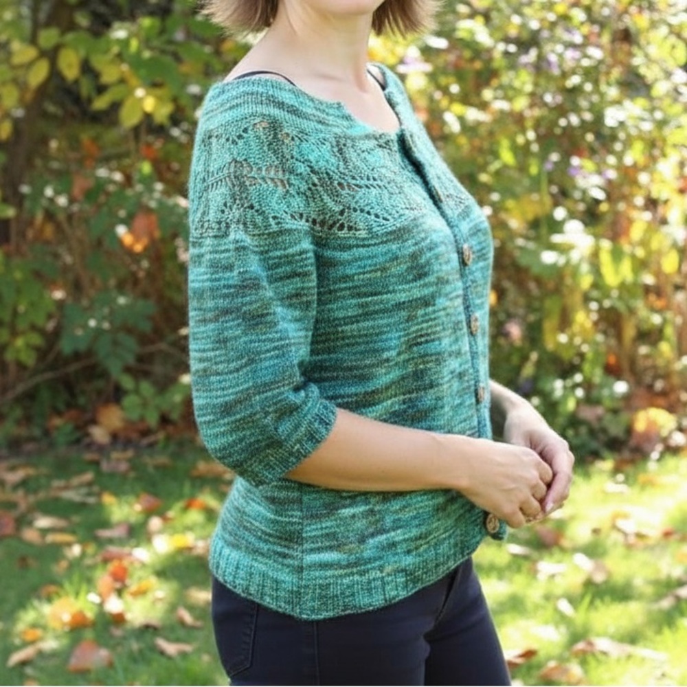 Vintage Y2K Unbranded Knit Turquoise Off Shoulder Cardigan